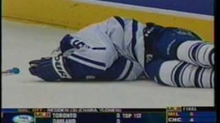 Daniel Alfredsson's hit from behind on Darcy Tucker, plus post-game reaction (2002 playoffs)