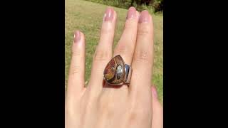 OJDR1065 - Solid Boulder Opal Ring Cocktail Style Matrix Pattern Teardrop US Size 7.5 #boulderopal