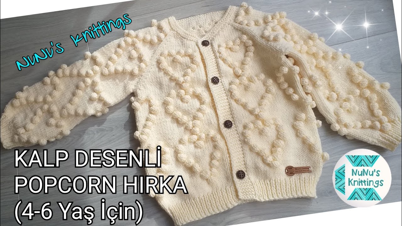 KALP DESENLİ POPCORN HIRKA (4-6 Yaş İçin)