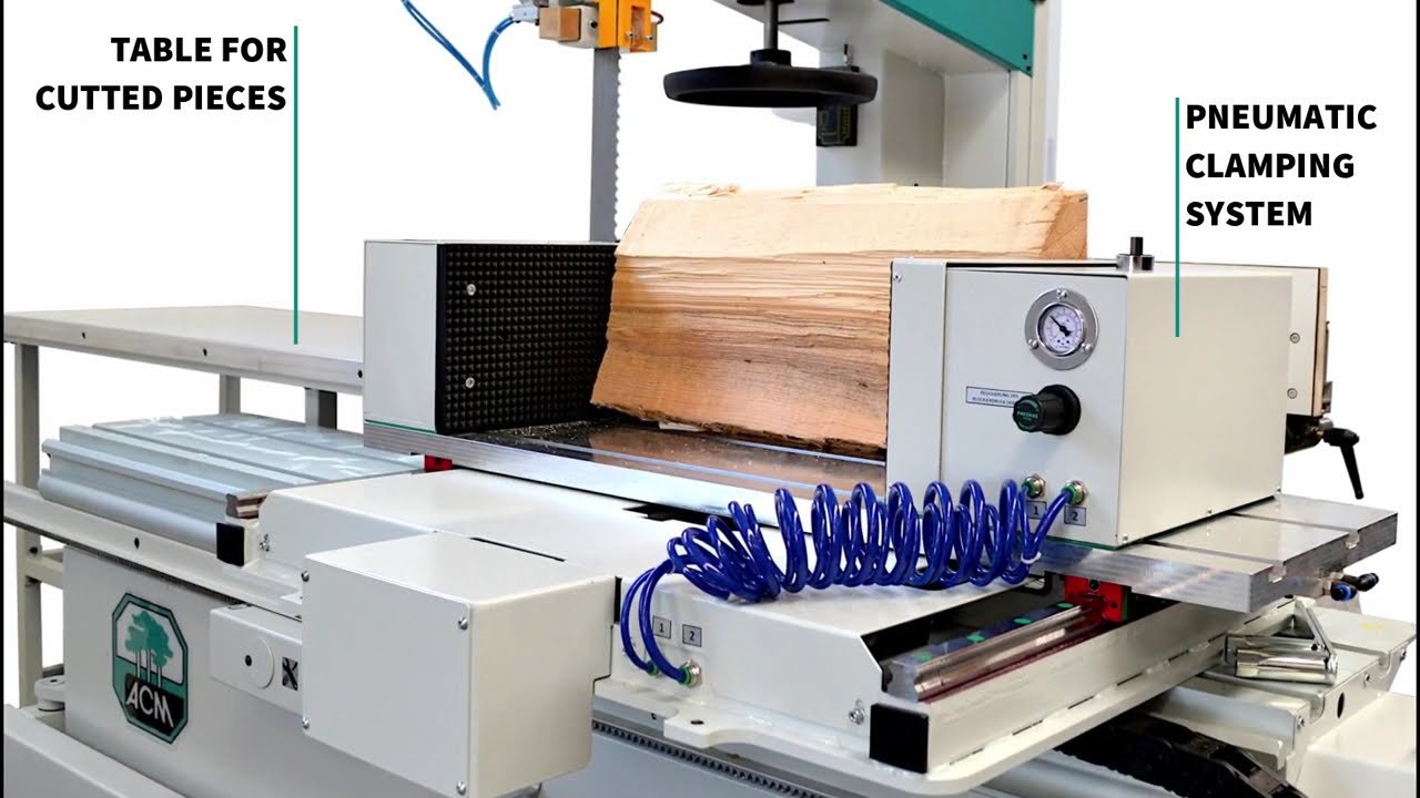 Piła Taśmowa Pionowa z wózkiem do cięcia kompozytów i drewna