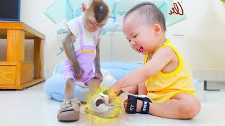 Baby Nguyen wearing Pupu monkey shoes is so funny!