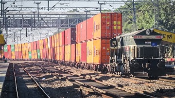 Double Stack Container Train With Emd Locomotive