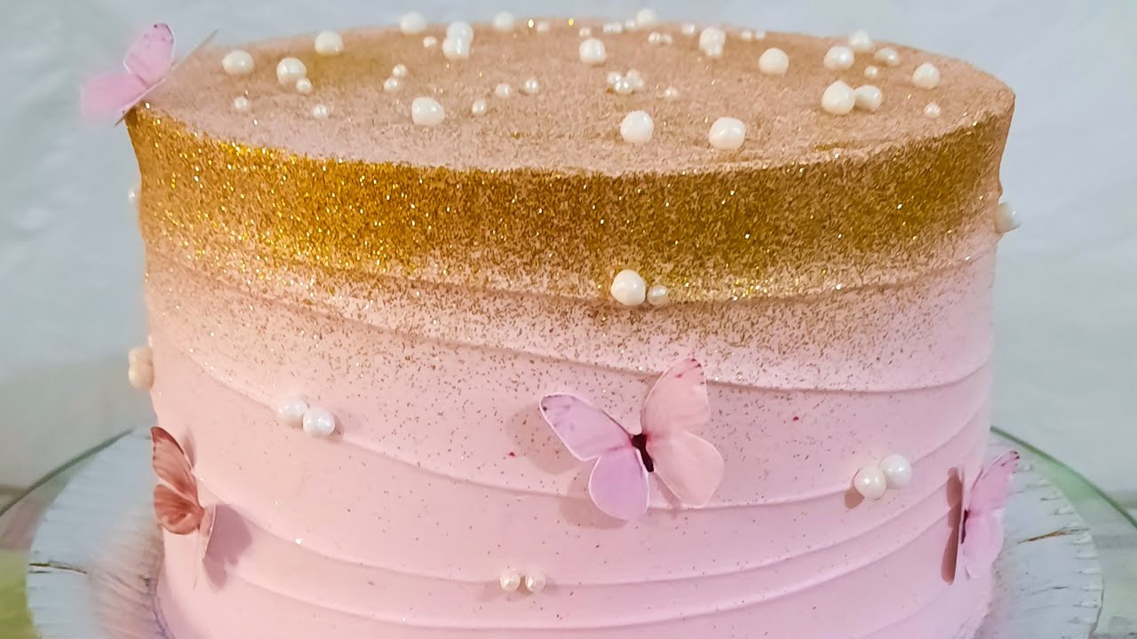 Bolo Wave Cake com glitter e borboletas ❤ 