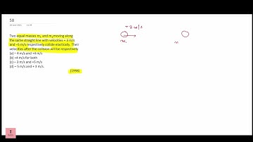 Two equal masses m1 and m2 moving along the same straight line with velocities + 3 m/s and –5 m/s