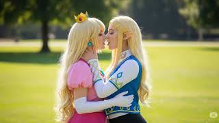 Princess Peach & Zelda Ai Cosplay The Kiss Mushroom Hyrule Crossover