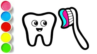 Teeth And Bursh Drawing Step By Step Painting And Colouring For Kids