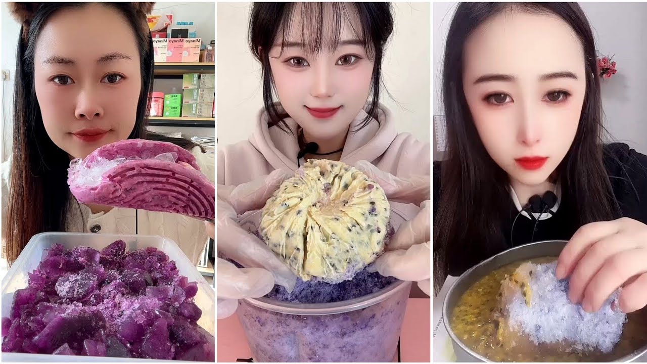 ASMR ice eating with passion fruit 