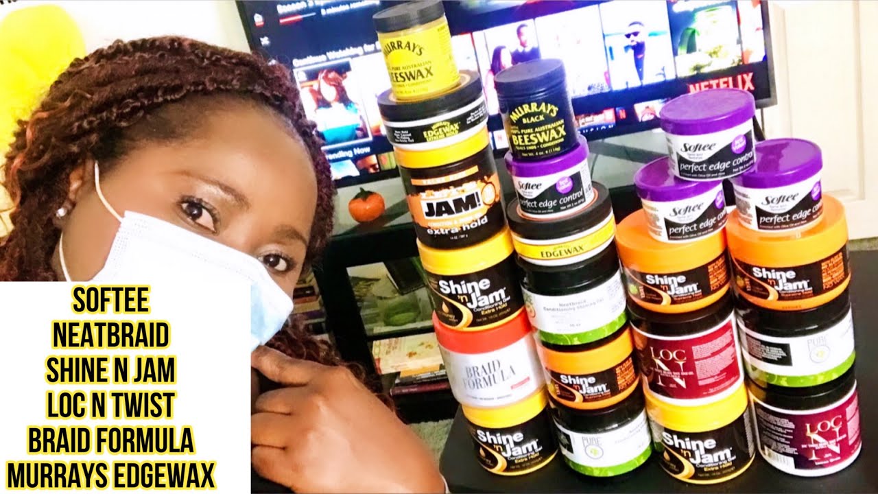 Ampro Shine n Jam and Ebin Braid Formula vs BTL Braids Twist & Locs Extreme  Braiding Gel 