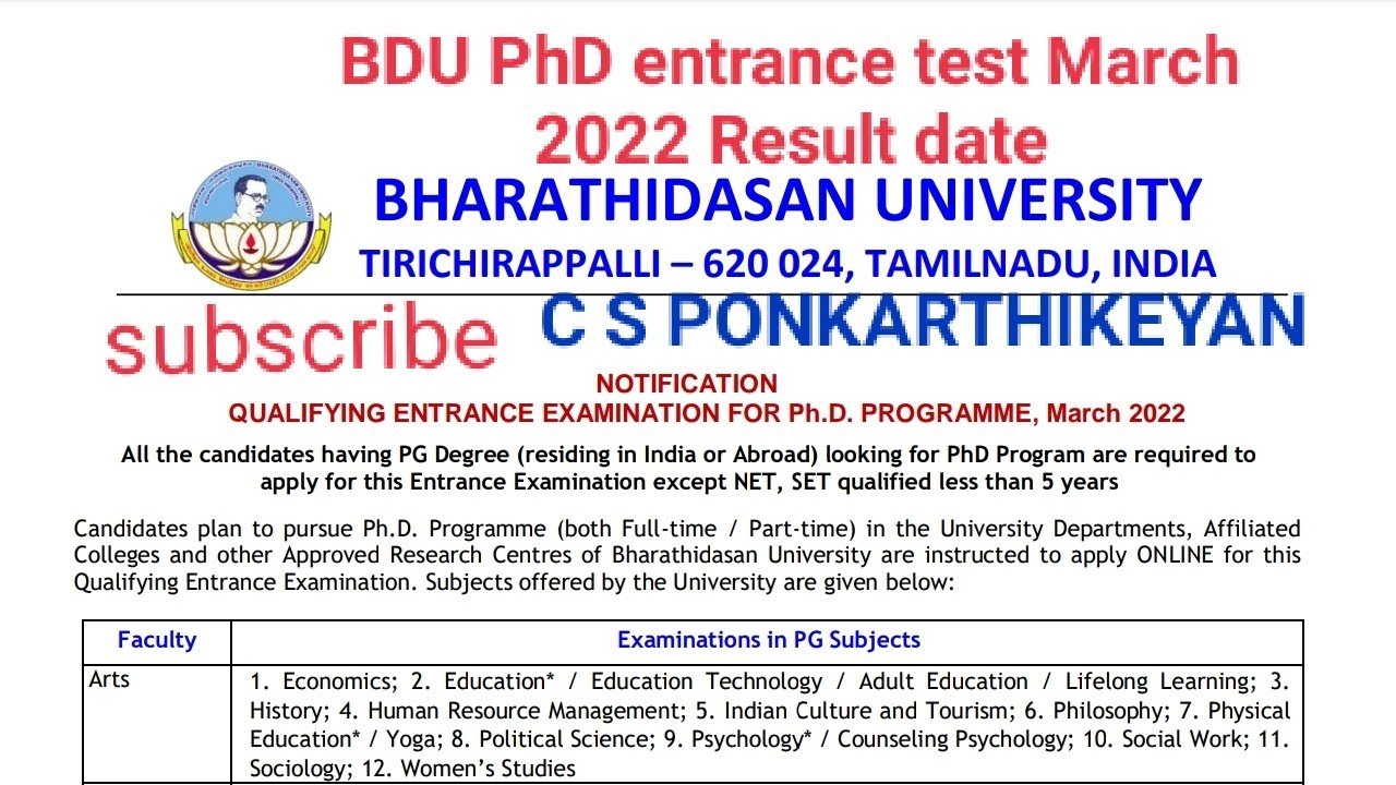 bdu phd entrance exam result 2023