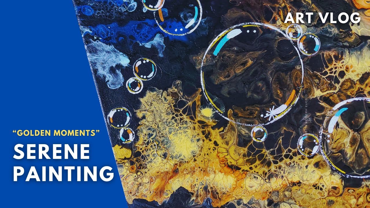 Serene Acrylic Pouring: Crafting 'Golden Moments' in Silence 🎨🌅