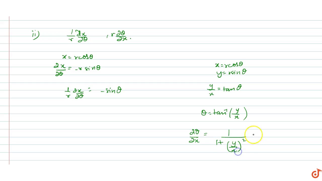 If X Rcostheta Y R Sin Theta Show That Youtube