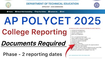 AP POLYCET 2025 COLLEGE REPORTING DOCUMENTS | AP POLYCET PHASE 2 COLLEGE REPORT