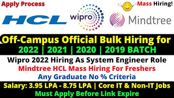 Wipro 2022 Official Started Mass Hiring System Engineer 7 LPA | HCL | Mindtree Mass Recruitment 2022