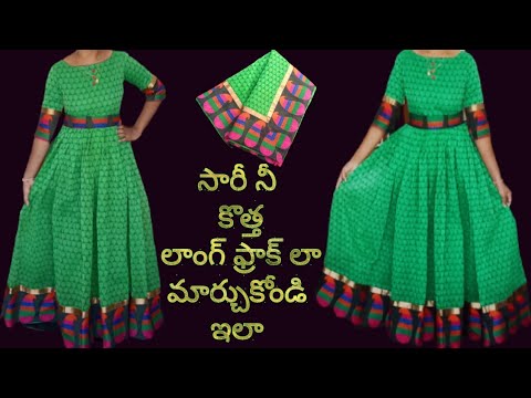 Convert Old Saree in to Designer Long Gown cutting and stitching  YouTube