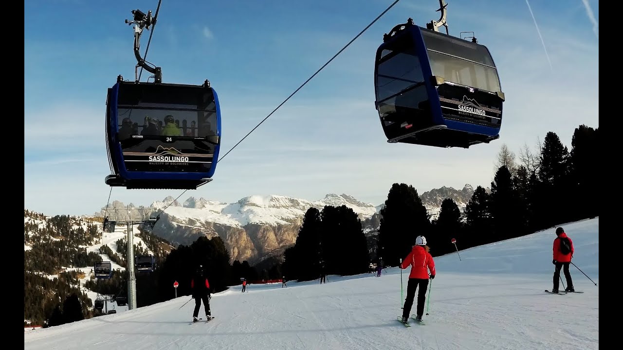 4K Горные лыжи: Италия 2019. Доломитовые Альпы. Валь-Гардена. Трасса Falk