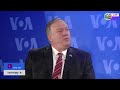 US Secretary of State Mike Pompeo delivers virtual remarks at Voice of America in Washington DC.