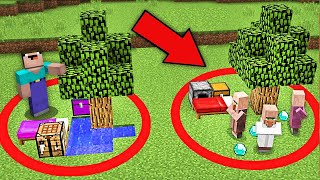 WHO CAN SURVIVE IN THE RED CIRCLE VILLAGERS VS NOOB IN MINECRAFT ? 100% TROLLING TRAP !