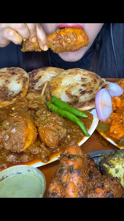 ASMR: Eating Fried rice and Paratha eating challenge😍😋 chicken curry butter paneer eating Mukbang