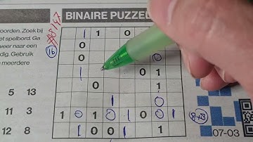 Thursday. Bonus Extra edition. (#8147) Binary01 Sudoku puzzle.  03-07-2024 Extra part 3 of 4