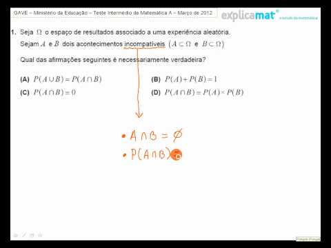 Capa: Teste intermédio de Matemática 12.º ano — março de 2012, questão 1
