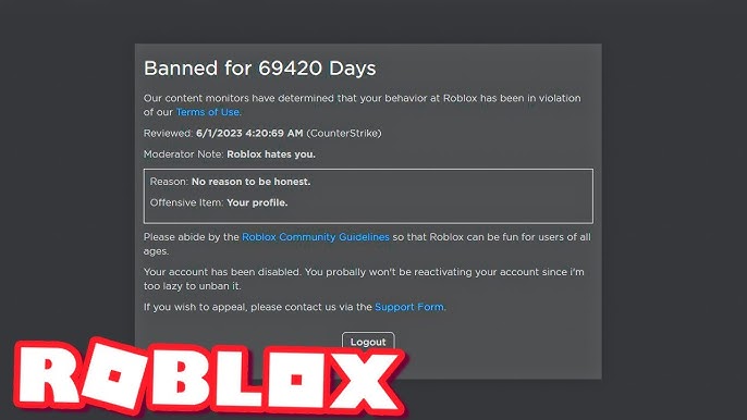 ROBLOX UPDATED BANS 183 DAYS 6 MONTHS BAN TIME 