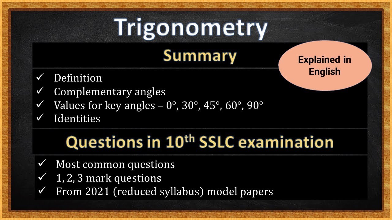 Trigonometry: Summary and types of exam questions | Karnataka 10th maths