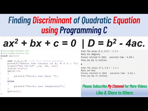 find discriminant of quadratic equation | Programming C | Computer Program