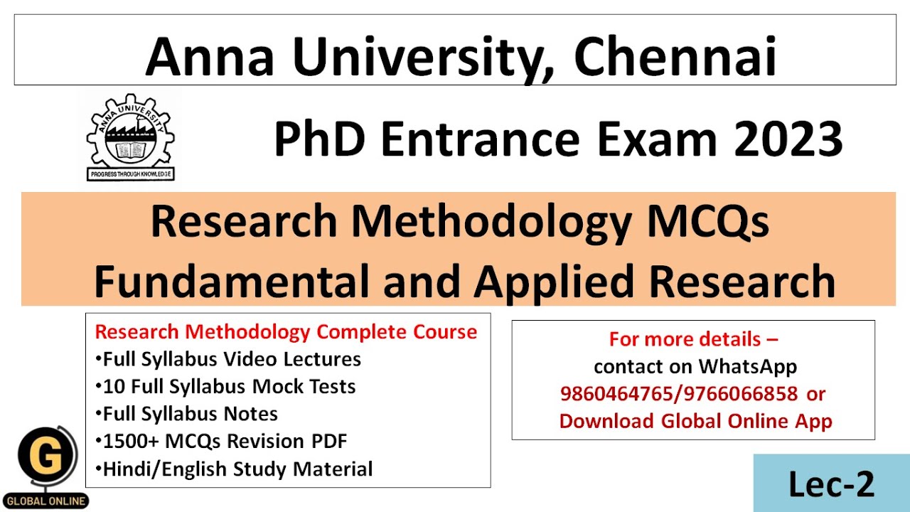 Fundamental and Applied Research MCQs|PhD Entrance Test At Anna University 2023|