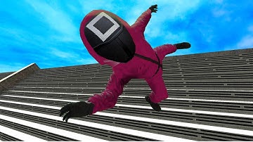 SQUID GAME POPPY PLAYTIME AND FNAF RAGDOLLS FALLING FROM HELL STAIRS In Garry