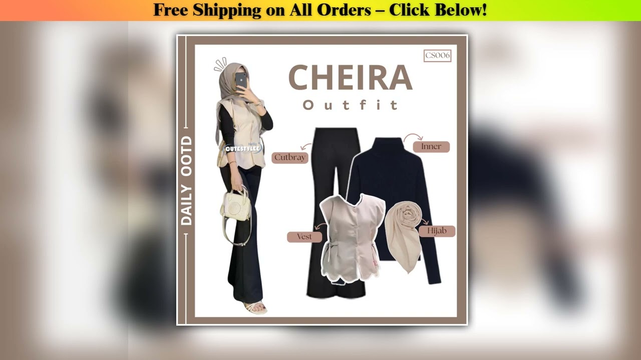 3in1 One Set Wanita | Vest Cheris, Inner Manset, Celana Cutbray, Bella Square | Outfit Kekinian CS06