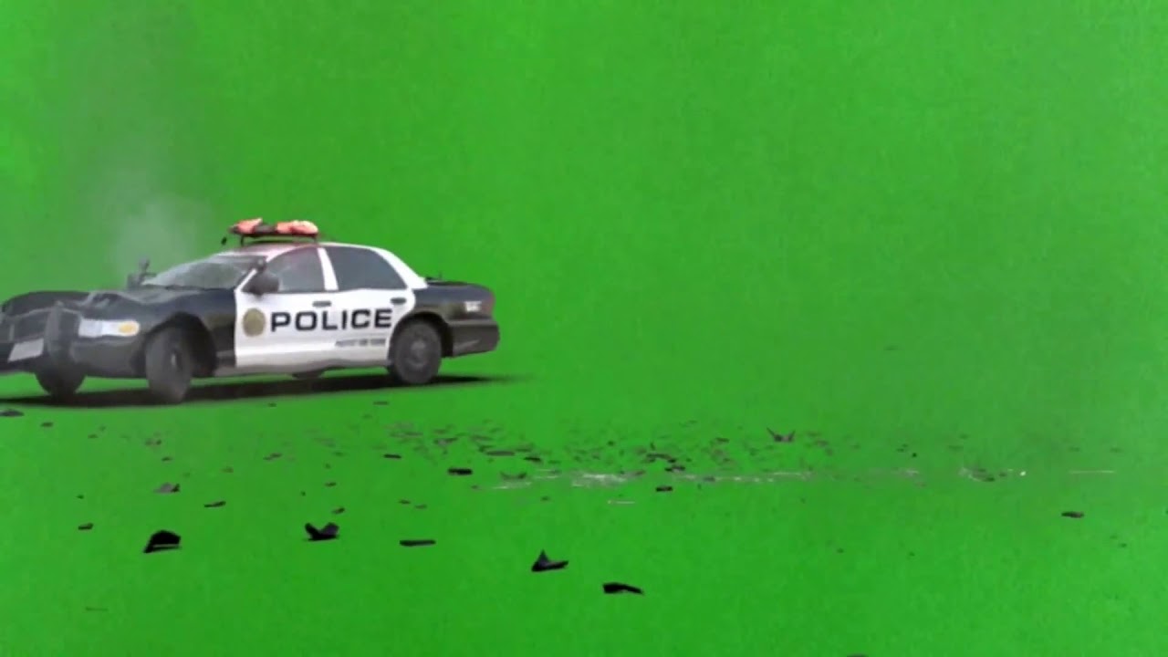 Green screen chroma cop car crash free  