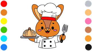 🐰 Bunny Chef Coloring Page for Kids | Cute Cooking Fun Art 🧑‍🍳🍴