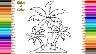 Palm Tree Coloring Page 🌴 | Relax & Color Tropical Beach Drawing