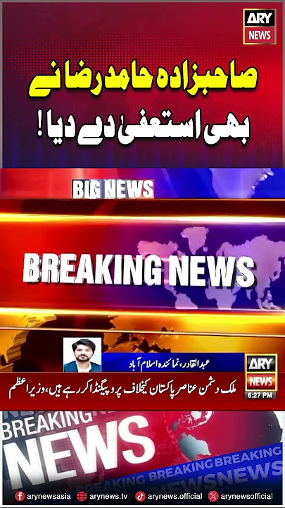 Sahibzada Hamid Raza resigns #sahibzadahamidraza #pti #shorts #ytshorts #youtubeshorts #arynews