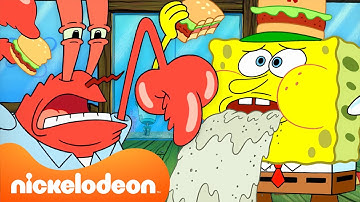 SpongeBob | SpongeBob FAALT bij de Krokante Krab voor 45 Minuten Recht 🍔  | Nickelodeon Nederlands
