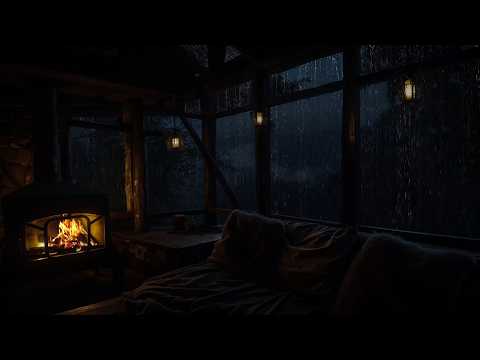 Warm Cabin Hidden in the Woods | Rain and Fireplace Ambience for Sleep and Relaxing