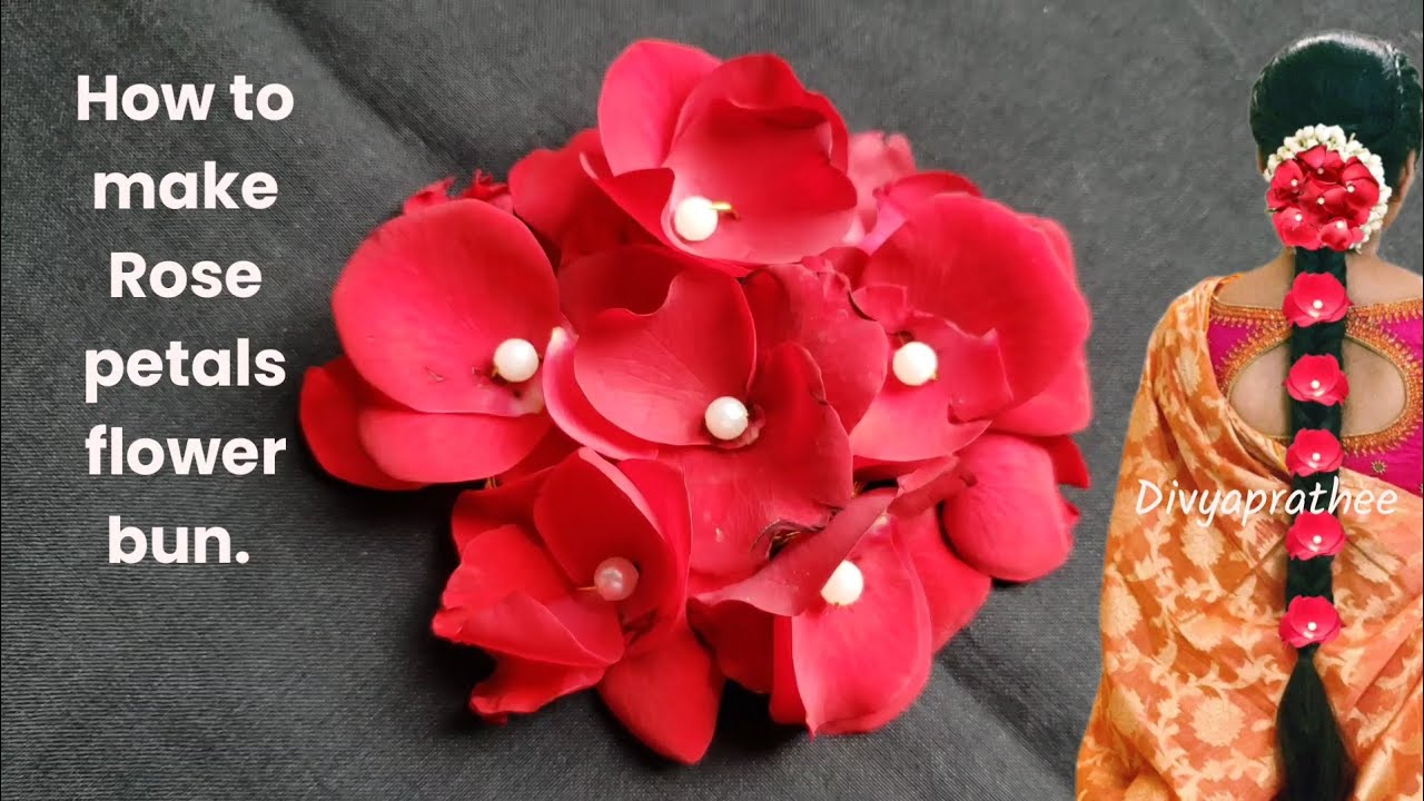 Bridal hairstyle with rose petals/rose petals veni/Gajra/Bridal flower ...