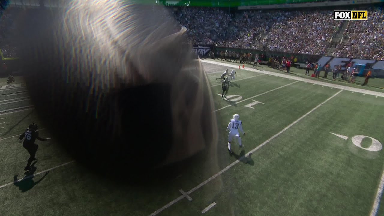 SkyCam taking shots! Fields' deflected pass hits camera