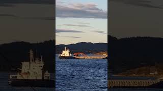 La Nave Norvegese Hagland Saga In Uscita Con Escavatore Arancione Sul Ponte. Iscriviti Per Favore