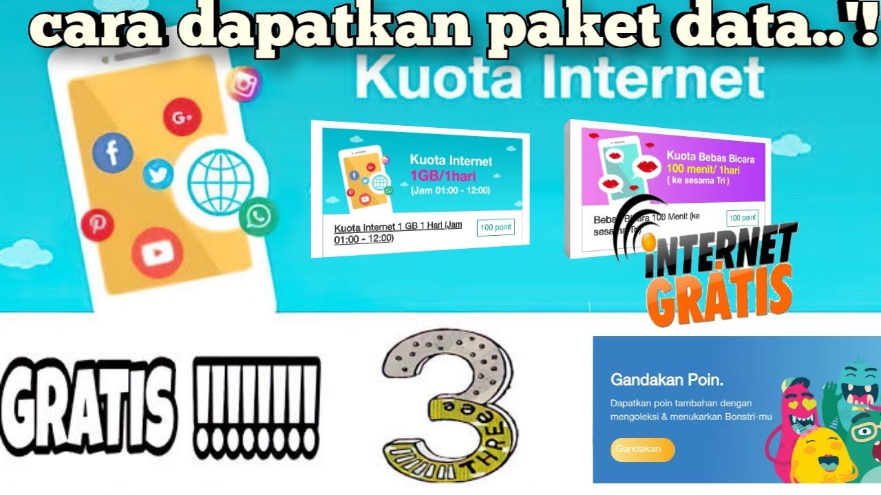 cara dapat gratis internet di kartu tri terbaru 2021 - YouTube