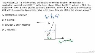 CSTR Material Balance: Effect of Increasing Volume on Yield (Interactive)
Organized by textbook: https://learncheme.com/ An interactive screencast exploring how a change in reactor size translates to a change in yield.
Made by faculty at the University of Colorado Boulder, Department of Chemical & Biological Engineering.
Check out our Kinetics/Reactor Design playlists: https://www.youtube.com/user/LearnChemE/playlists?view=50&flow=list&shelf_id=7 CSTR Material Balance: Effect of Increasing Volume on Yield (Interactive)