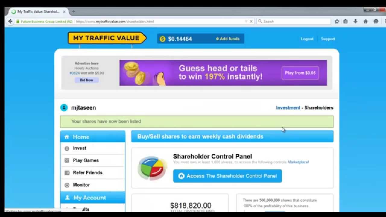 mytrafficvalue selling shares