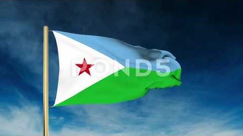 Djibouti Flag Slider Style. Waving In The Wind With Cloud Background Animation