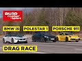 Drag Race: Polestar 1 vs Porsche 911 Carrera vs BMW i8 (ENG SUB)