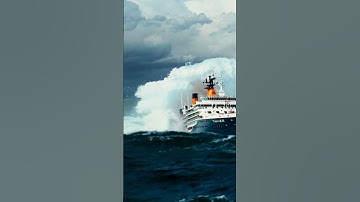 Incredible Narrow Escape from a Towering Tidal Wave! #tidalwave #ship  #dangerouswaves