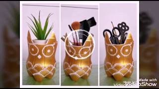 Membuat Pot / vas / wadah / tempat alat tulis Burung Hantu dari Botol Plastik Bekas