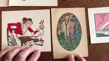 Art Deco pochoir prints c.1921-25 lot x 10 hand color smoking reading