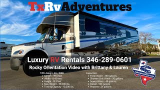 'Rocky' TxRvAdventures Houston Luxury RV Rentals, Tiffin Allegro Bay 38BB orientation.