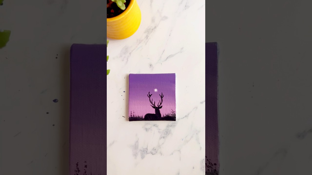 Easy acrylic stag deer silhouette painting 