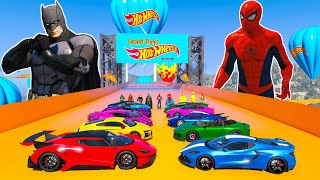 HOMEM ARANHA, BATMAN E HERÓIS na CORRIDA Épica com CARROS NA PISTA HOTWHEELS - GTA V